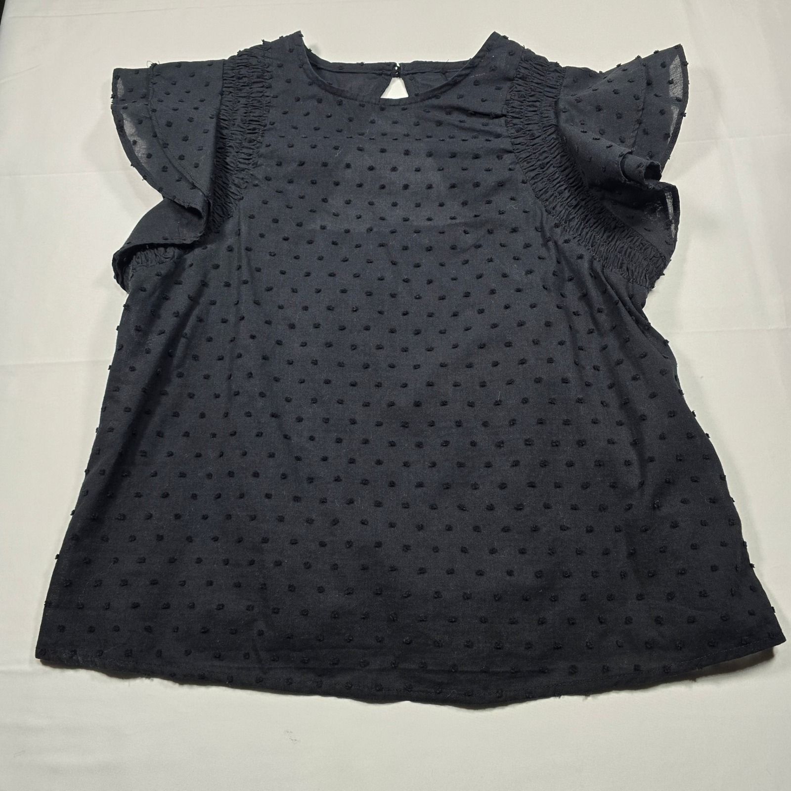 Who What Wear Women's Xs Black Smocked Ruffle Sleeve Cotton Blouse